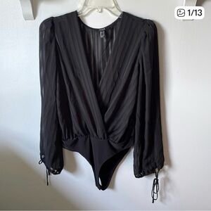 Forever 21 - NWOT Long Sleeve Sheer Striped Bodysuit - Size L